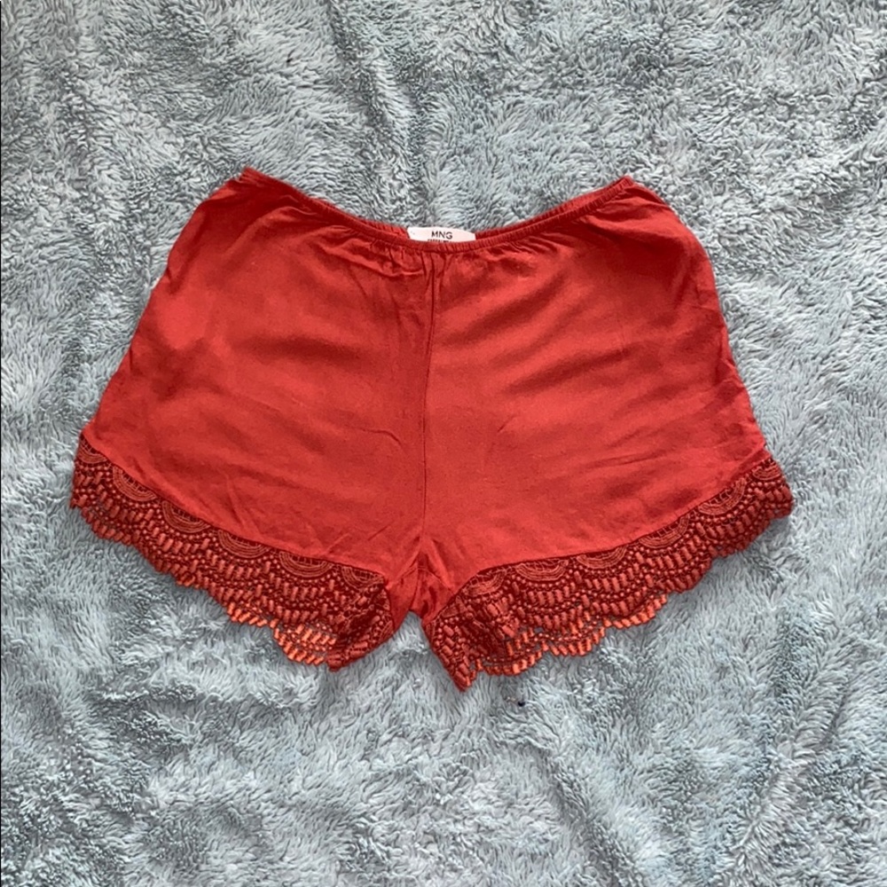Burnt Orange Shorts with Crochet Detail by MANGO